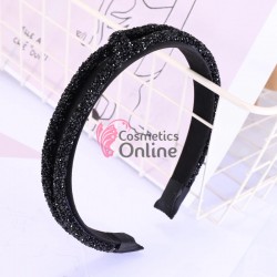 Bentita deosebita pentru par din Satin Hand Made BTP048 - Black cu strasuri